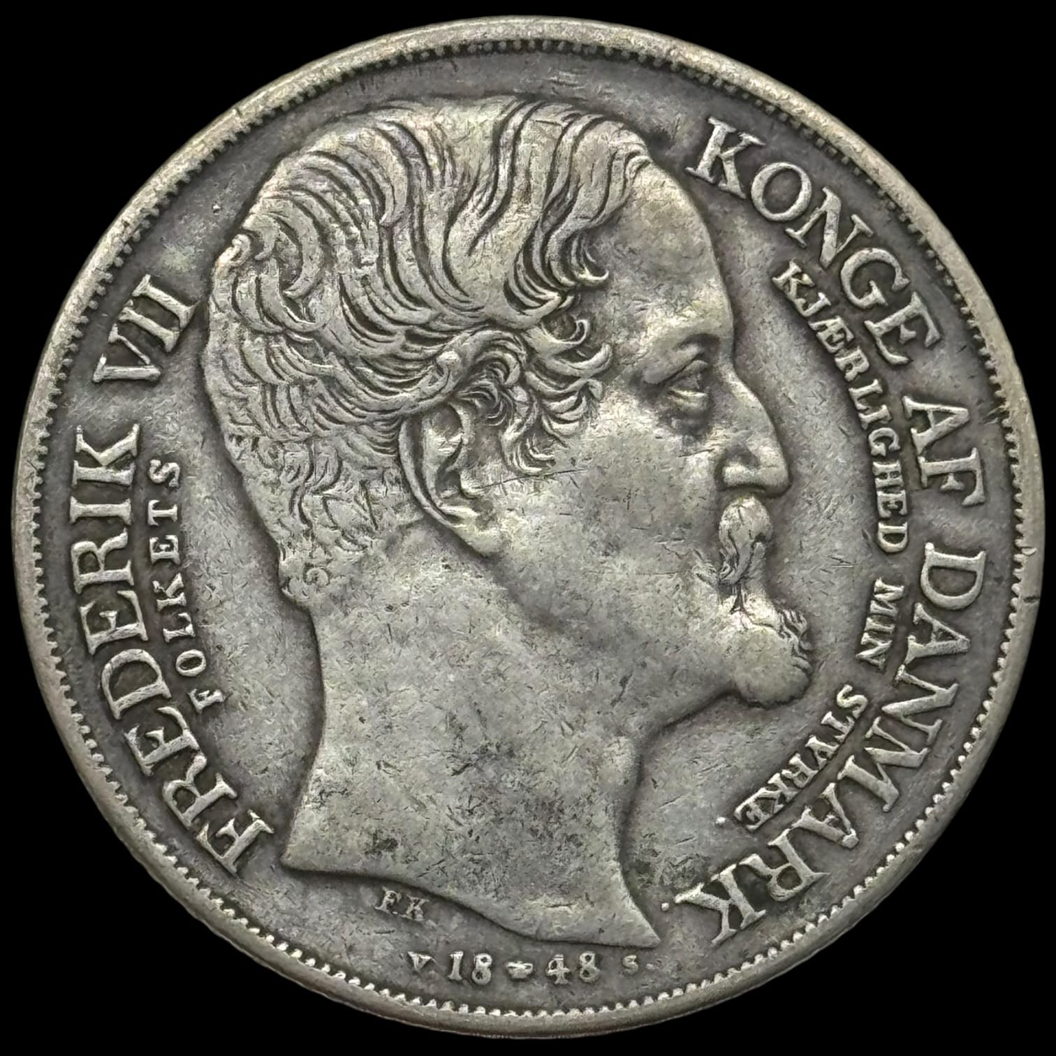 1848 VS, 1 speciedaler “Tronskifte”, Fre.VII, Sieg 7, Hede 3, Kva. 1-1+ - Image 2