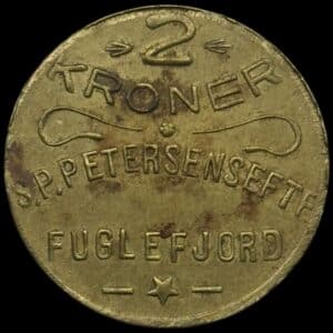 Færøerne, 2 kroner S.P. Petersen / Fuglefjord, Sieg 3.9, Kva. 1+-01