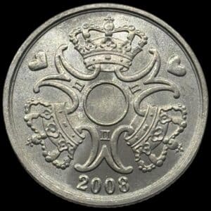 2008, 5 kroner, Margrethe II, Sieg 3.2, Kva. 0-01 "Fejlpræg" ikke udstanset hul