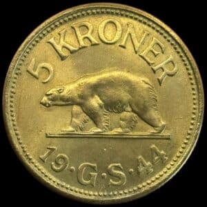Grønland, 5 kroner 1944, Sieg 5, Hede 4, Kva. 0-01 rens.