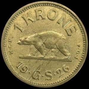 Grønland, 1 krone 1926, "dobbelt krone og hjerte", Sieg 4.3, Hede 1, Kva. 01