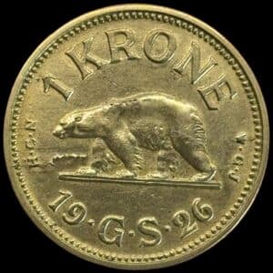 Grønland, 1 krone 1926, “dobbelt krone og hjerte”, Sieg 4.3, Hede 1, Kva. 01 rens.