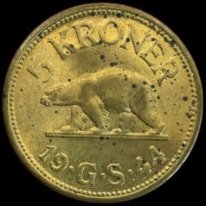 Grønland, 5 kroner 1944, Sieg 5, Hede 4, Kva. 0-01 pletter