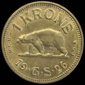 Grønland, 1 krone 1926, “dobbelt krone og hjerte”, Sieg 4.3, Hede 1, Kva. 01