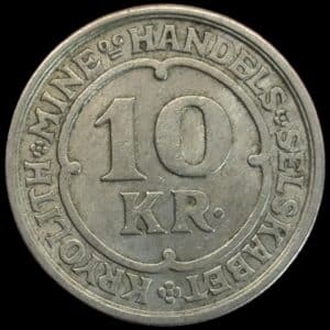 Grønland, 10 kroner 1922, Kryolith, Mine- og Handels Selskabet, Sieg 4.5, Kva. 1+