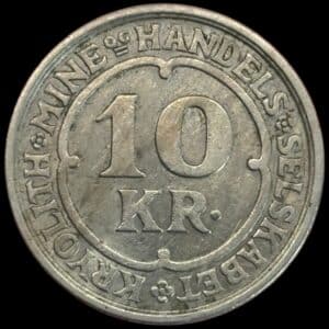Grønland, 10 kroner 1922, Kryolith, Mine- og Handels Selskabet, Sieg 4.5, Kva. 1+-01