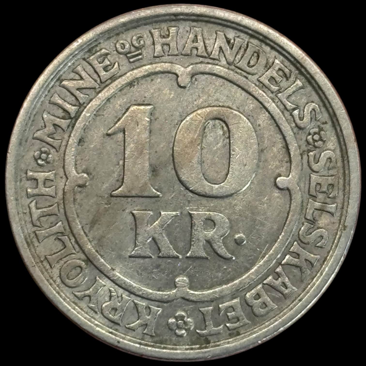 Grønland, 10 kroner 1922, Kryolith, Mine- og Handels Selskabet, Sieg 4.5, Kva. 1+-01