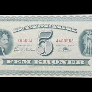 5 kroner 1957 B6 0J, Riim/Svend Nielsen, Nr. 4409966, Sieg 129, DOP 138, Pick 42, Kva. 01