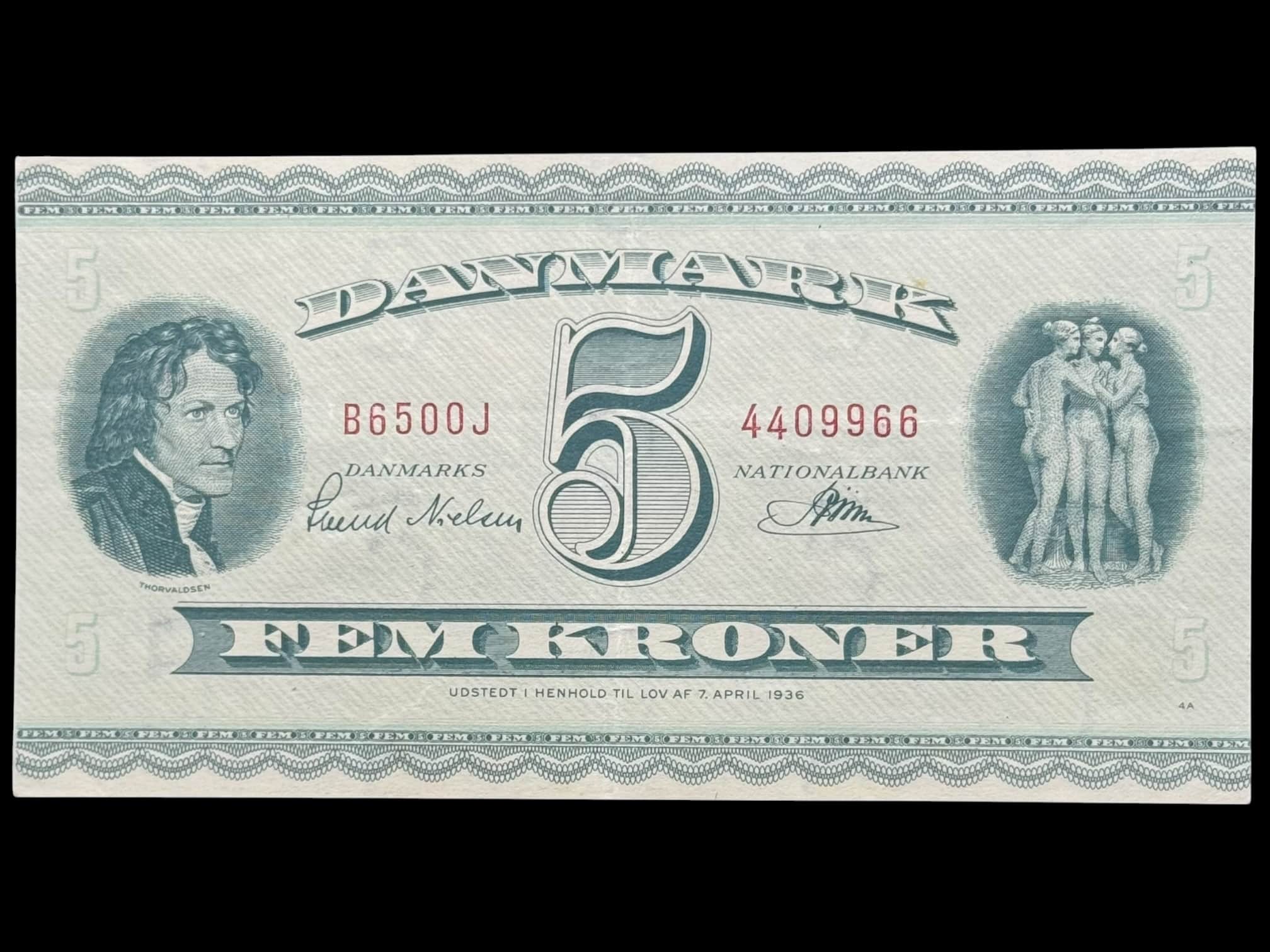5 kroner 1957 B6 0J, Riim/Svend Nielsen, Nr. 4409966, Sieg 129, DOP 138, Pick 42, Kva. 01