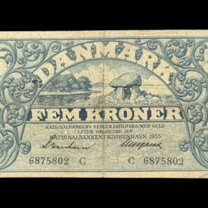 5 kroner 1935 C, Svendsen/Neergaard, Nr. 6875802, Sieg 101, DOP 118, Pick 25, Kva. 1-