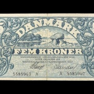 5 kroner 1933 A, V.Lange/Sander, Nr. 5585967, Sieg 101, DOP 118, Pick 25, Kva. 1-
