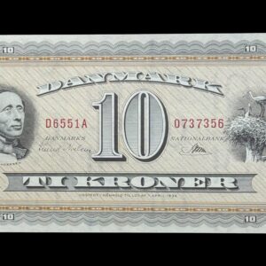 10 kroner 1955 D6, Riim/Svend Nielsen, Nr. 0737356, Sieg 133, DOP 142, Pick 44, Kva. 0-01