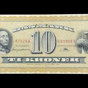 10 kroner 1952 A7, Riim/Haugen Johansen, Nr. 6590083, Sieg130, DOP 139, Pick 43, Kva. 1-1+