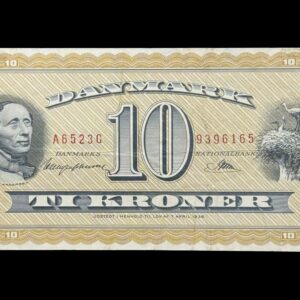 10 kroner 1952 A6, Riim/Haugen Johansen, Nr. 9396165, Sieg 130, DOP 139, Pick 43, Kva. 1-1+