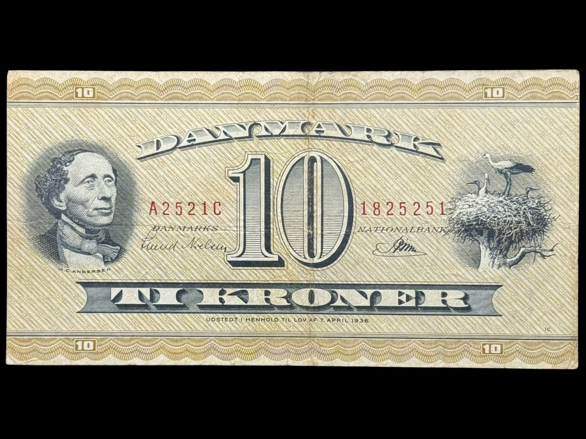 10 kroner 1952 A2, Riim/Svend Nielsen, Nr. 1825251, Sieg 130, DOP 139, Pick 43, Kva. 1