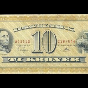 10 kroner 1951 A0, Riim/Ove Jepsen, Nr. 3397644, Sieg 130, DOP 139, Pick 43, Kva. 1-1-