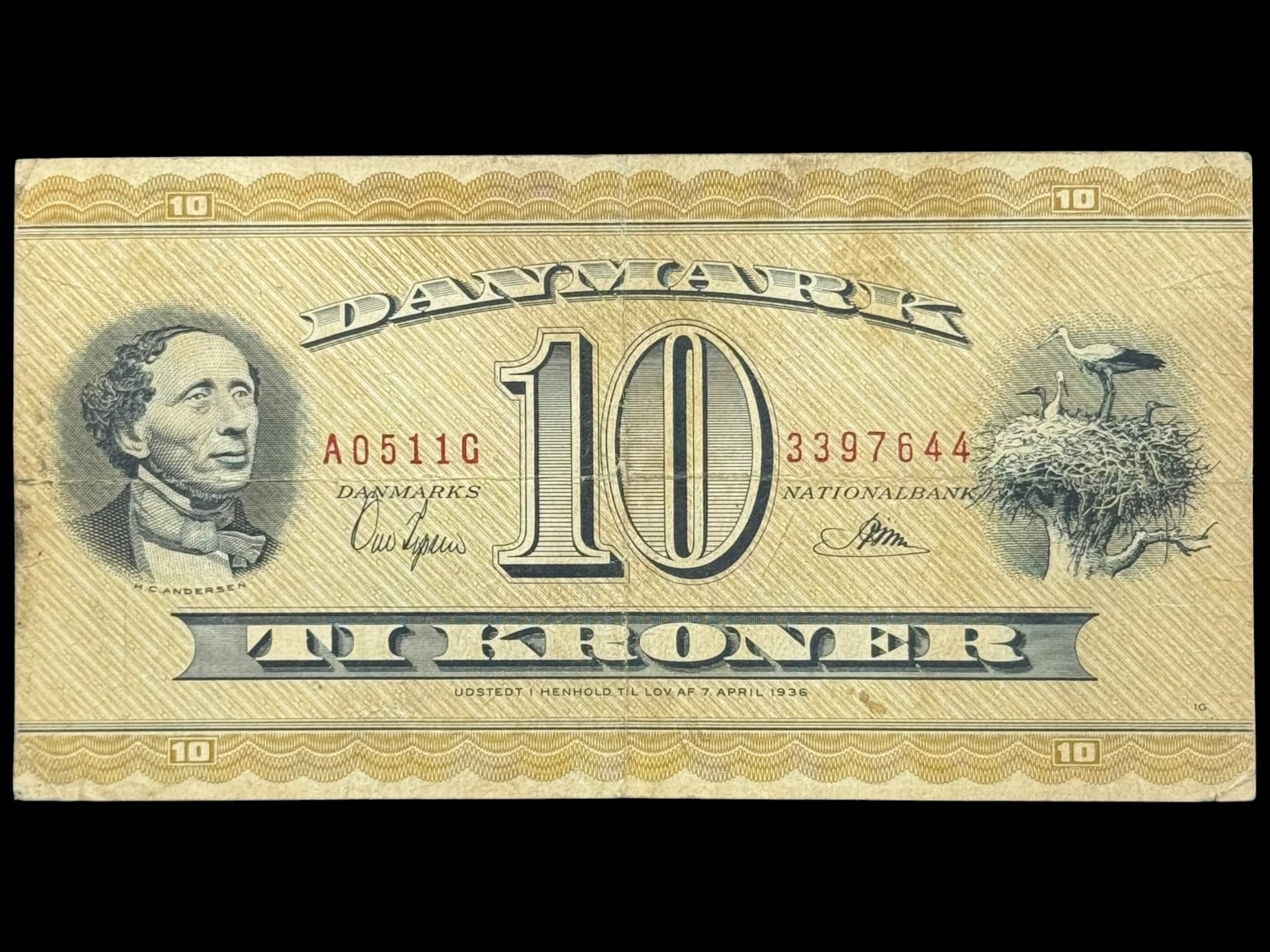 10 kroner 1951 A0, Riim/Ove Jepsen, Nr. 3397644, Sieg 130, DOP 139, Pick 43, Kva. 1-1-