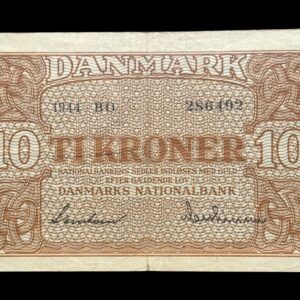 10 kroner 1944 BO, Svendsen/Matthiessen, Nr. 286492, Sieg 120, DOP 129, Pick 36, Kva. 1-1- “Ukendt underskriftskombination ifølge Sieg”