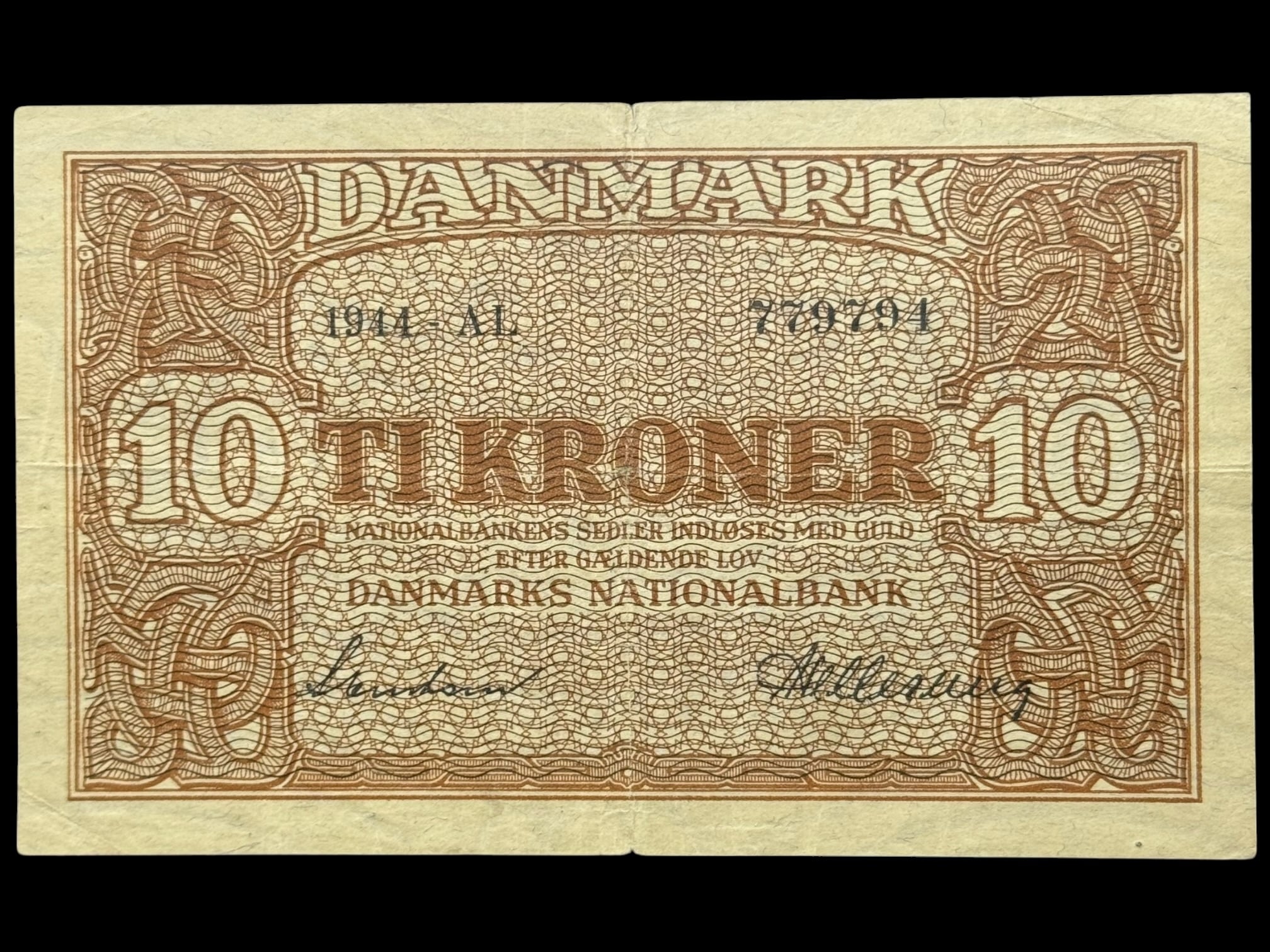 10 kroner 1944 AL, Svendsen/Hellerung, Nr. 779794, Sieg 120, DOP 129, Pick 36, Kva. 1