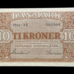 10 kroner 1944 AK, Svendsen/Sander, Nr. 582264, Sieg 120, DOP 129, Pick 36, Kva. 0-01 “Ukendt underskriftskombination ifølge Sieg”
