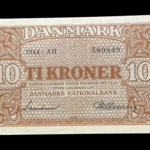 10 kroner 1944 AH, Svendsen/Hellerung, Nr. 589849, Sieg 120, DOP 129, Pick 36, Kva. 1+-01
