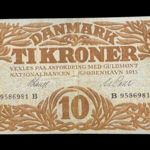 10 kroner 1915 B, V.Lange/la Cour, Nr. 9586981, Sieg 103, DOP 114, Pick 21, Kva. 1-1-