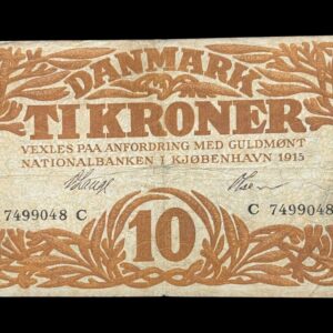 10 kroner 1915 C, V.Lange/Olsen, Nr. 7499048, Sieg 103, DOP 114, Pick 21, Kva. 1-1-