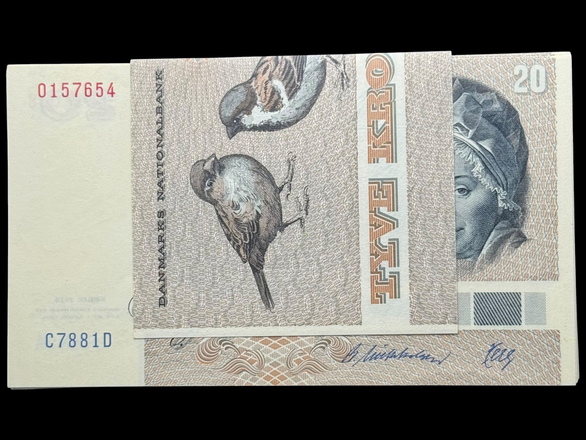 Bundt "10 stk" 20 krone 1988 C7, Herly/R. Mikkelsen, Sieg 140, DOP 149, Pick 49, Kva. 0 "Fortløbende nr."