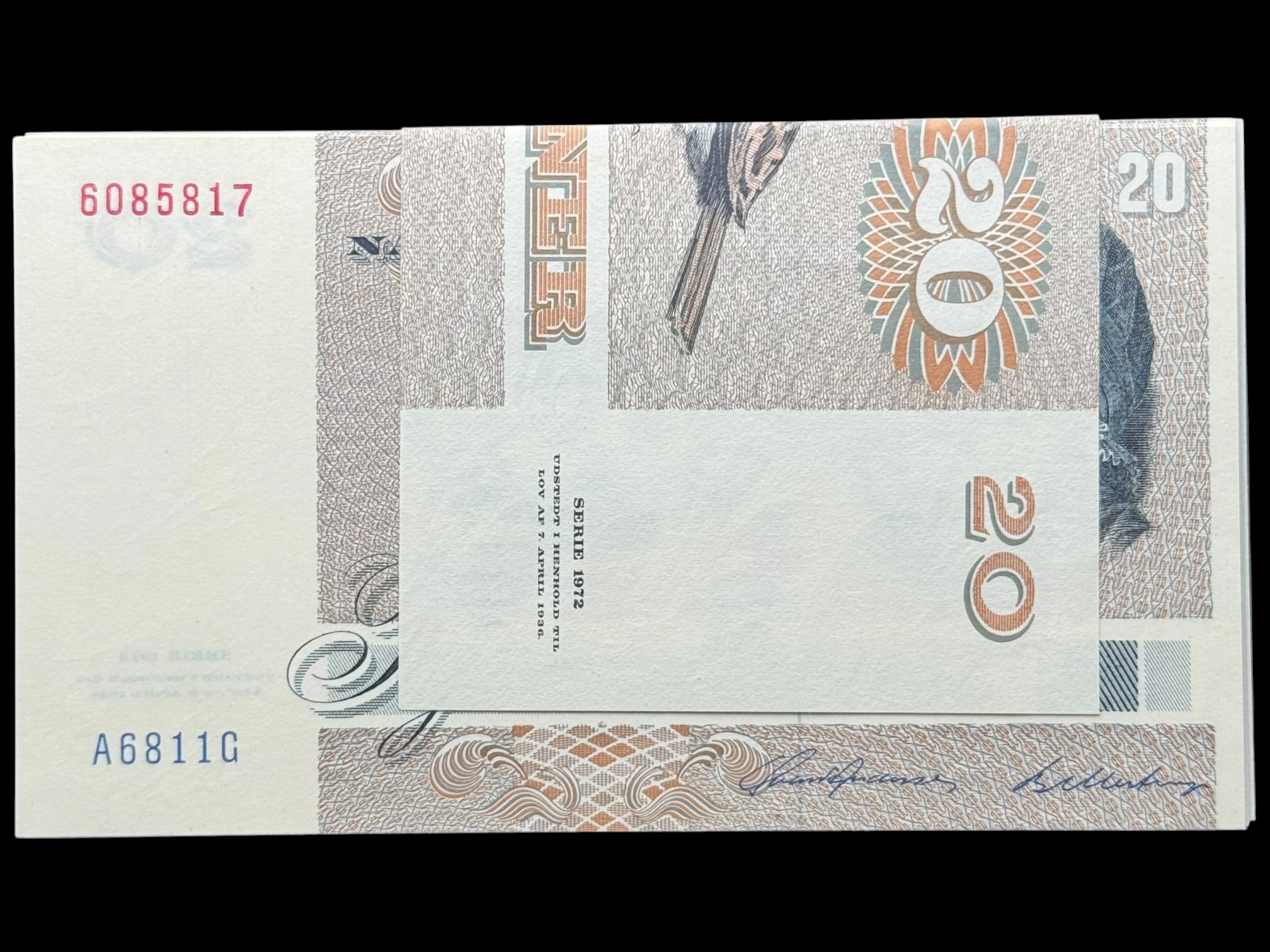 Bundt “10 stk” 20 krone 1981 A6, Billestrup/Svend Andersen, Sieg 140, DOP 149, Pick 49, Kva. 0 “Fortløbende nr.”