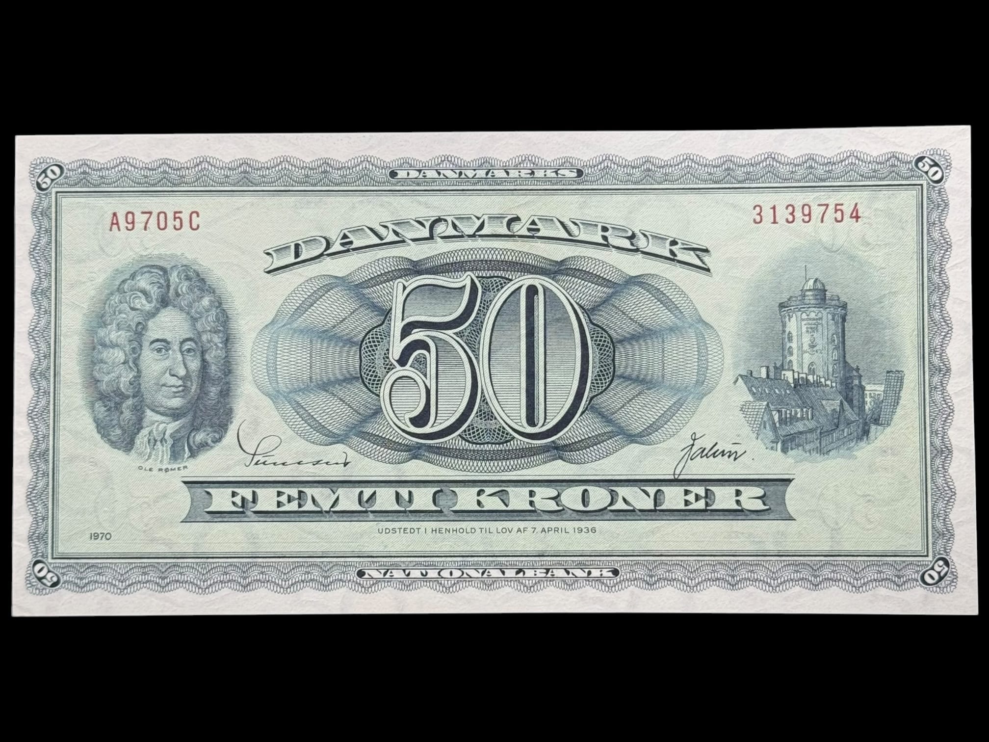 50 kroner 1970 A9, Valuer/Sunesen, Nr. 3139754, Sieg 135, DOP 144, Pick 45, Kva. 0