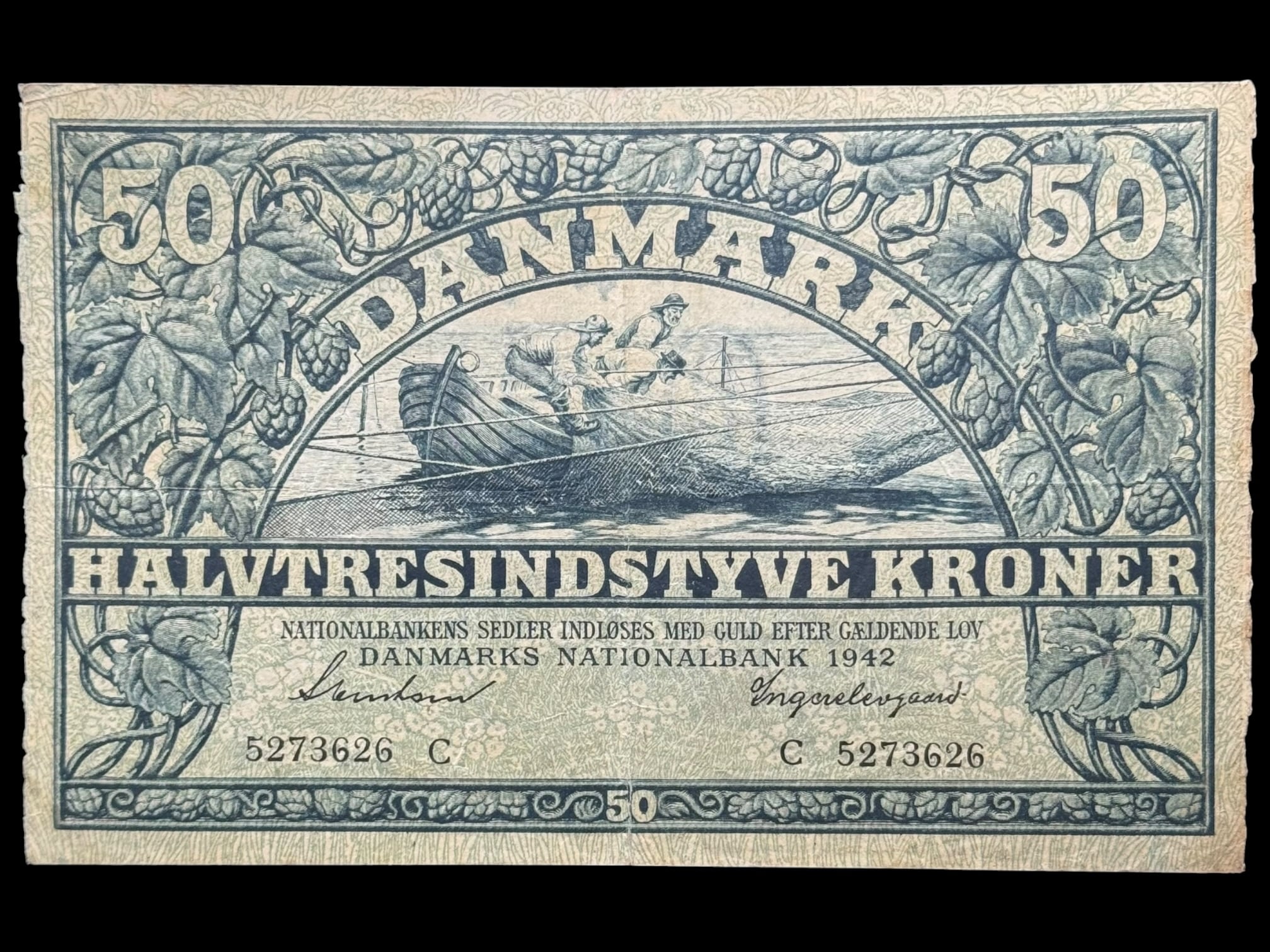 50 kroner 1942 C, Svendsen/Ingerslevgaard, Nr. 5273626, Sieg 108, DOP 125, Pick 32, Kva. 1