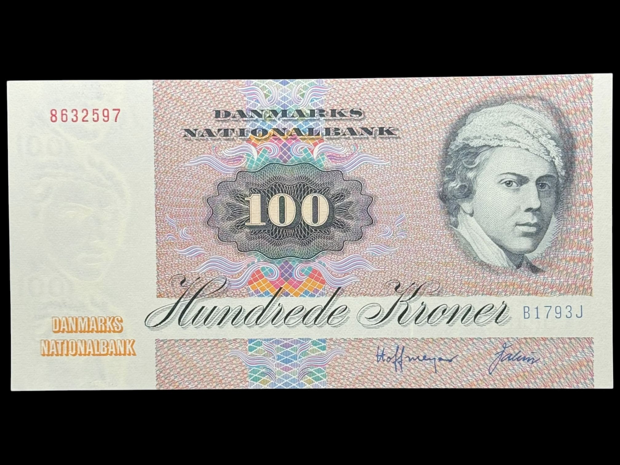 100 kroner 1979 B1, Valeur/Hoffmeyer, Nr. 8632597, Sieg 142, DOP 151, Pick 51, Kva. 0