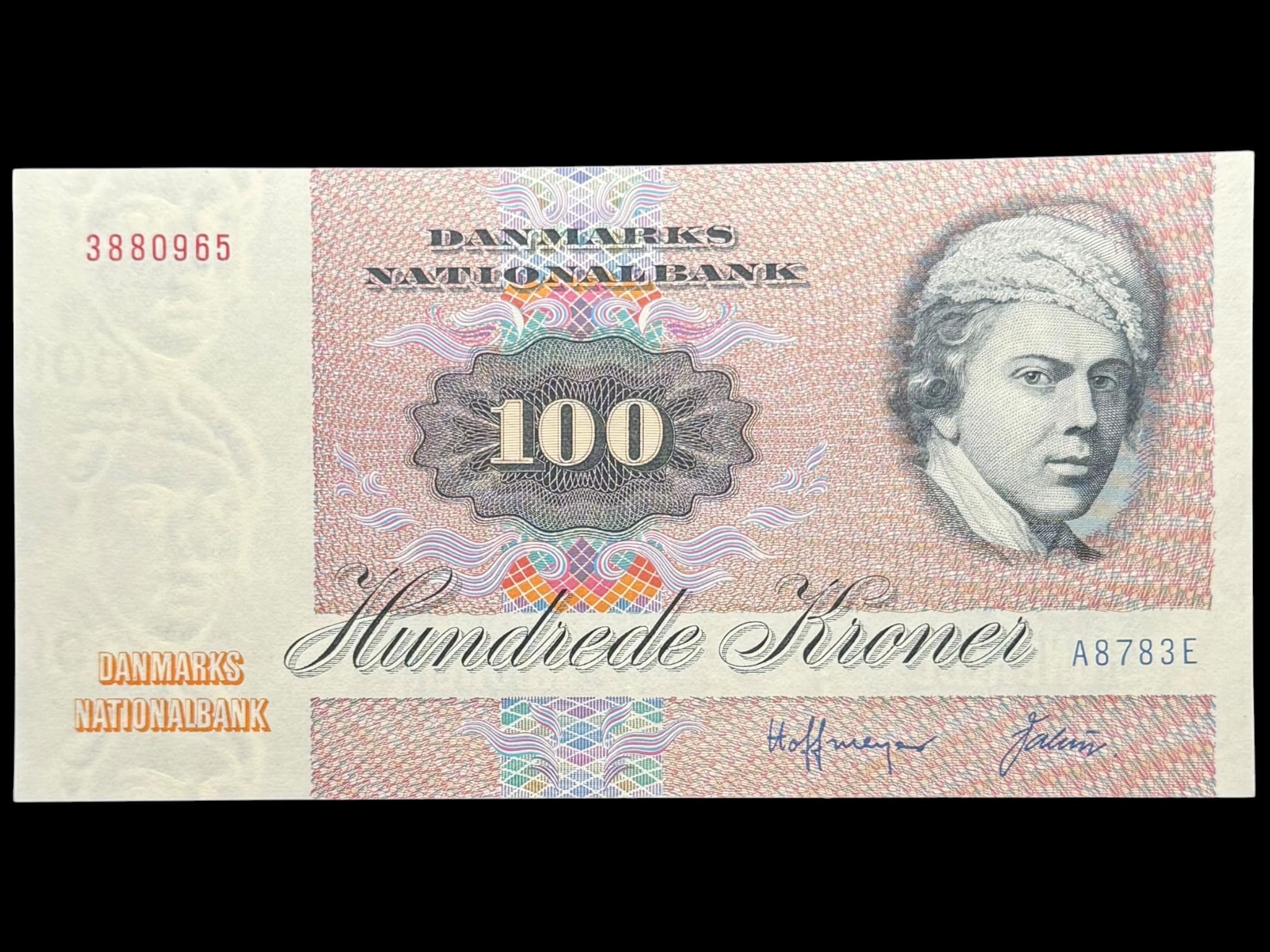 100 kroner 1978 A8, Valeur/Hoffmeyer, Nr. 3880965, Sieg 142, DOP 151, Pick 51, Kva. 0