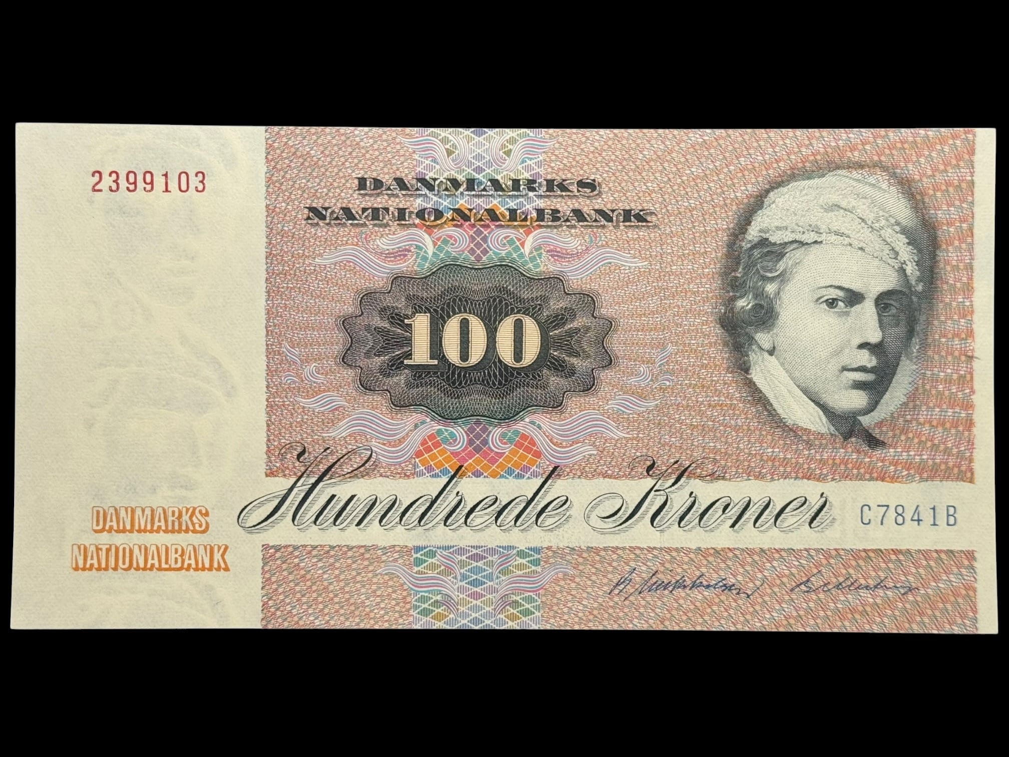 100 kroner 1984 C7, Billestrup/R. Mikkelsen, Nr. 2399103, Sieg 142, DOP 151, Pick 51, Kva. 0