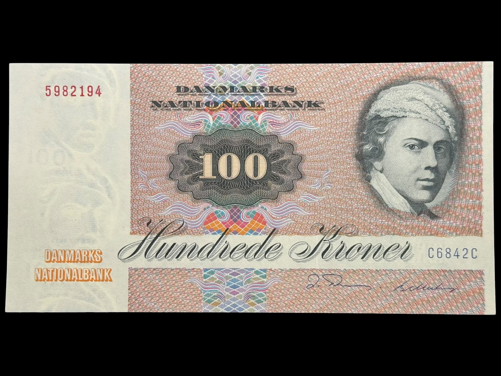 100 kroner 1984 C6, Billestrup/O. Thomasen, Nr. 5982194, Sieg 142, DOP 151, Pick 51, Kva. 0