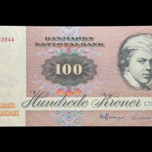 100 kroner 1983 C93, Billestrup/Hoffmeyer, Nr. 2163844, Sieg 142, DOP 151, Pick 51, Kva. 0