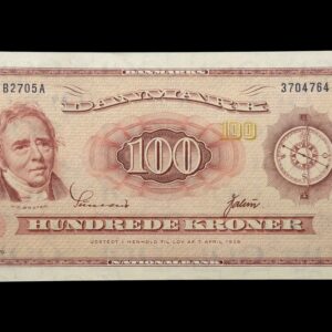 100 kroner 1970 B2, Valuer/Sunesen, Nr. 3704764, Sieg 137, DOP 146, Pick 46, Kva. 0-01 "Tællefold"
