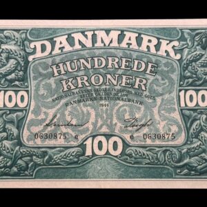 100 kroner 1944 e, Svendsen/Pugh, Nr. 0630875, Sieg 125, DOP 134, Pick 39, Kva. 01