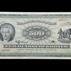 500 kroner 1967 A0, Riim/Hoffmeyer, Nr. 9881477, Sieg 138, DOP 147, Pick 47, Kva. 01