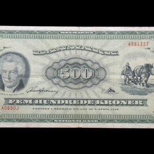 500 kroner 1965 A0 0J, Riim/Svend Andersen, Nr. 4581337, Sieg 138, DOP 147, Pick 47, Kva. 1