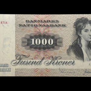1000 kroner 1977 A2, Valuer/Sunesen, Nr. 5318714, Sieg 145, DOP 153, Pick 53, Kva. 0-01 "Tællefold"