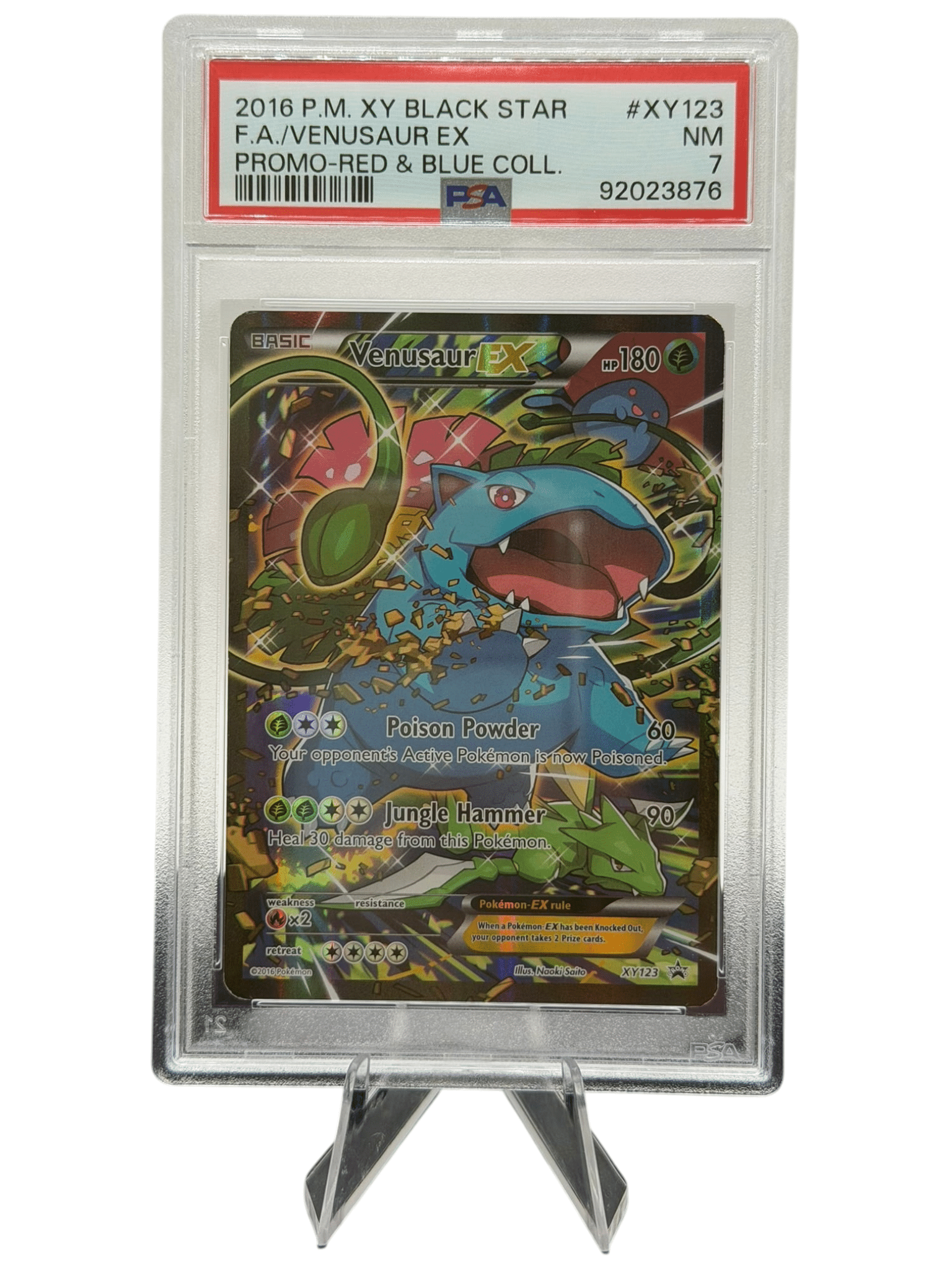 Pokemon TCG, 2014 Pokemon, XY Black Star Promo, Red and Blue Collection, Venusaur Ex #XY123, PSA 7, POP 1.091