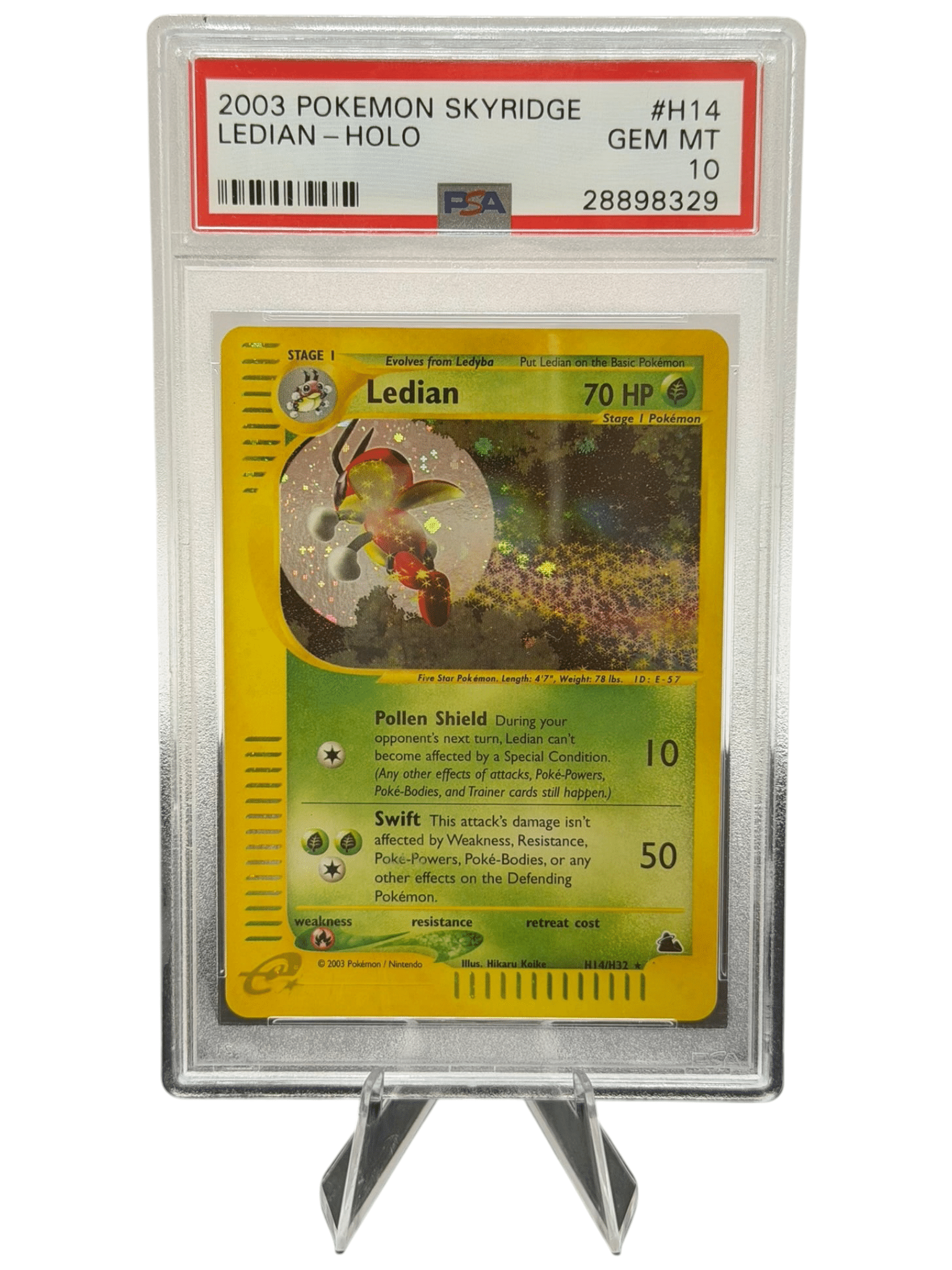 Pokemon TCG, 2003 Pokemon, Skyridge Holo, Ledian #H14, PSA 10, POP 137