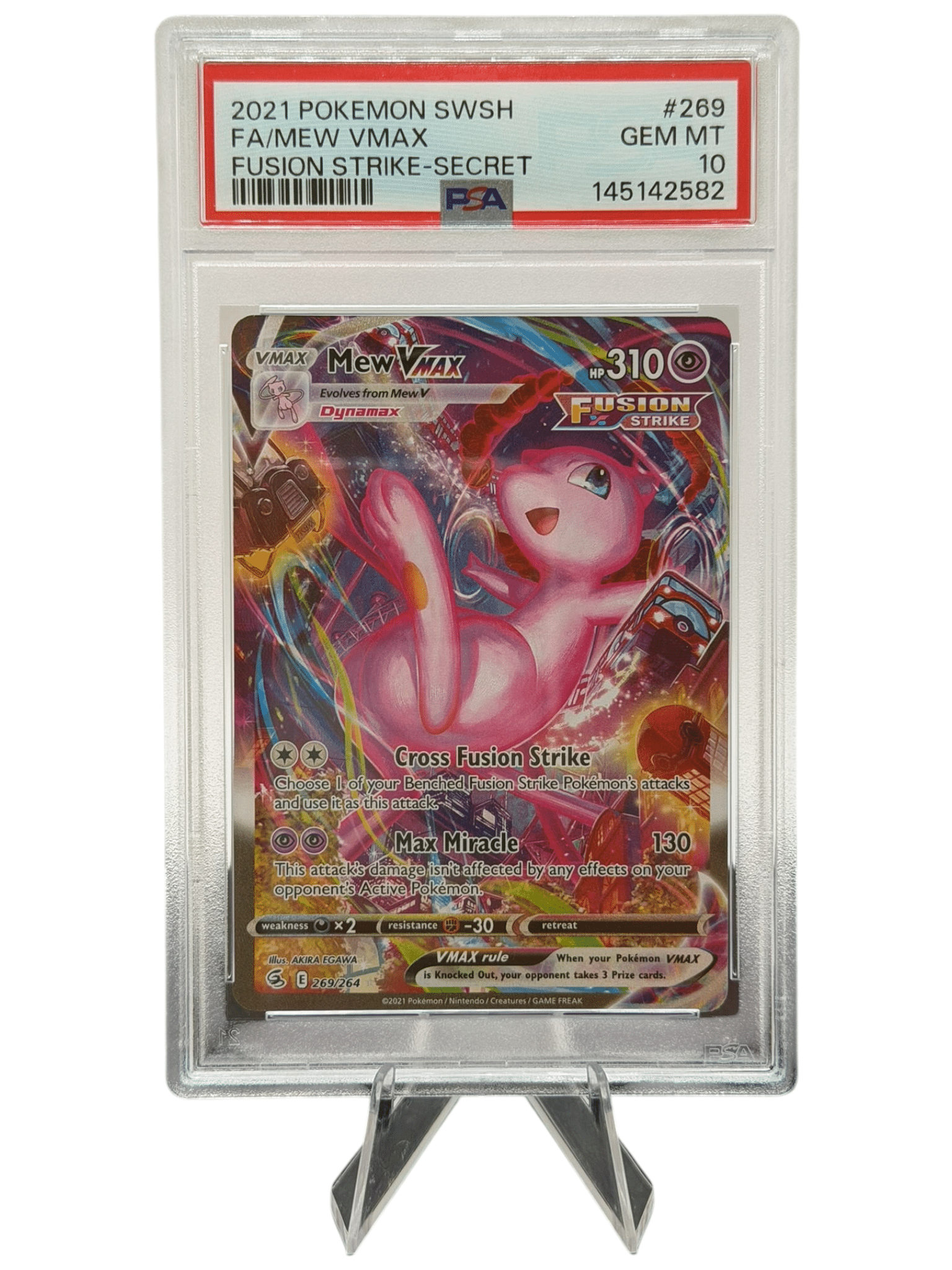 Pokemon TCG, 2021 Pokemon, Sword and Shield, Fusion Strike, Secret Rare, Mew Vmax #269, PSA 10