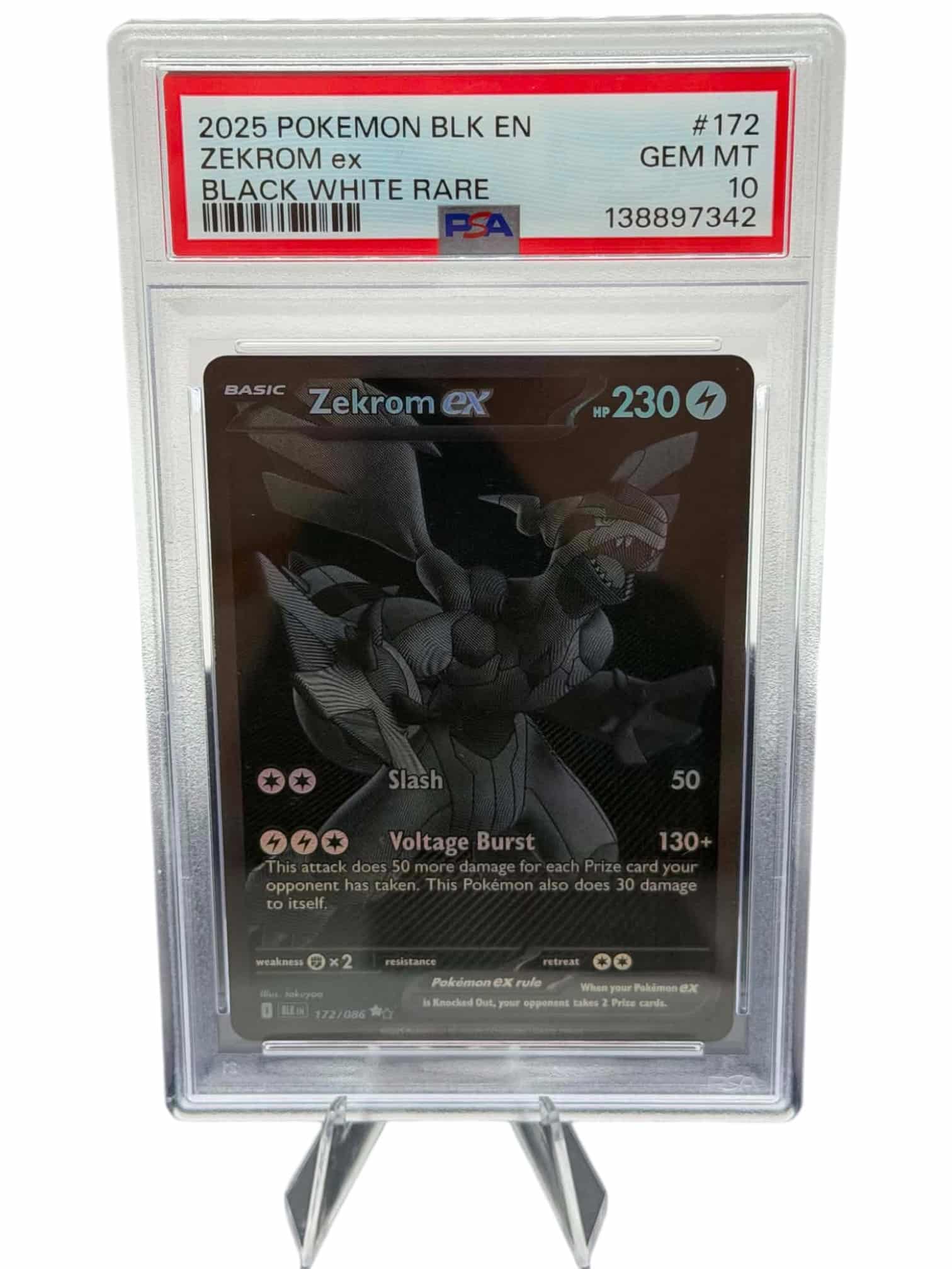 Pokemon TCG, 2025 Pokemon, Scarlet and Violet, Black Bolt Black White, Rare, Zekrom Ex #172, PSA 10