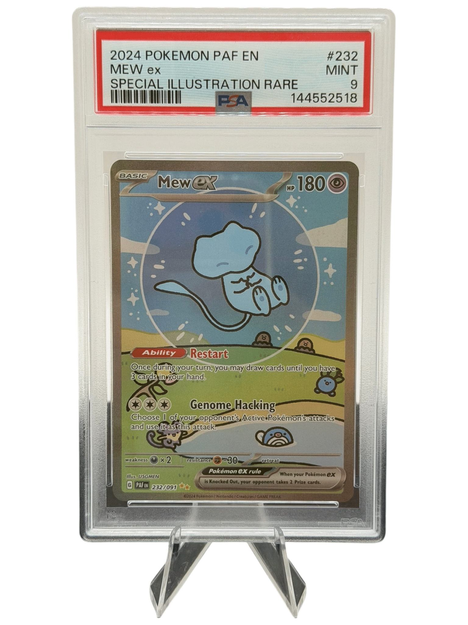 Pokemon TCG, 2024 Pokemon, Scarlet and Violet, Paldean Fates, Special Illustration Rare, Mew Ex #232, PSA 9