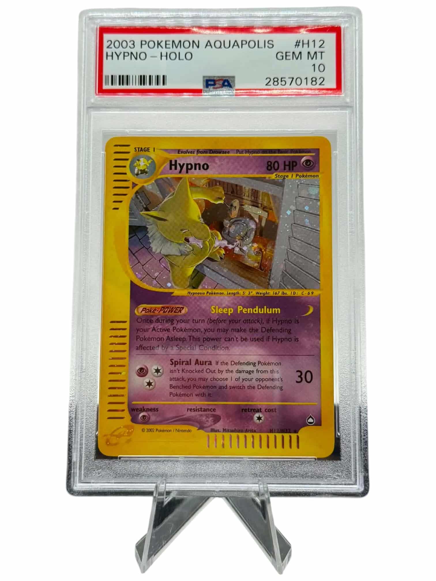 Pokemon TCG, 2003 Pokemon, Aquapolis, Holo, Hypno #H12, PSA 10, POP 106