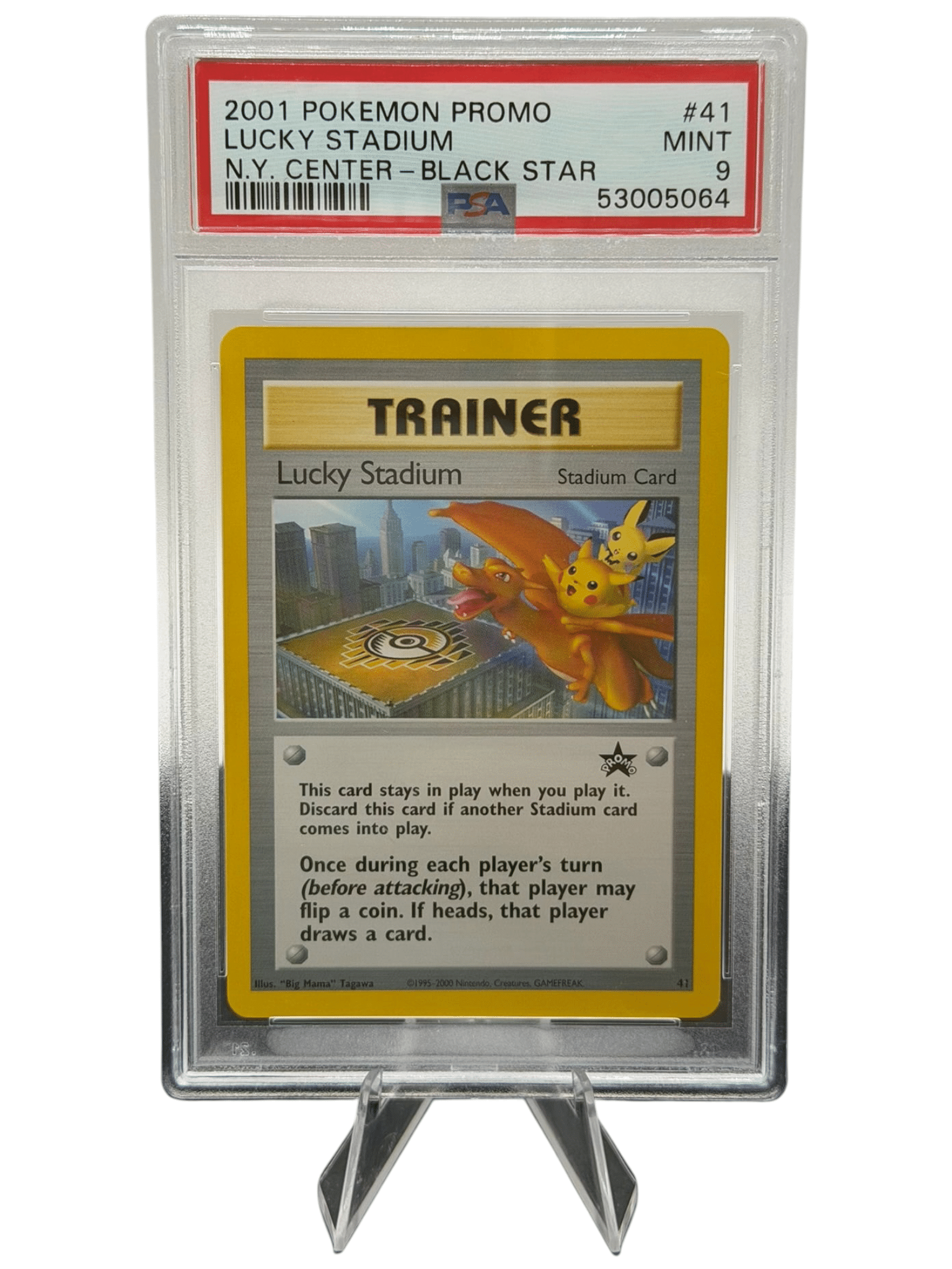 Pokemon TCG, 2001 Pokemon, Black Star Promo, New York Center, Lucky Stadium #41, PSA 9, POP 417