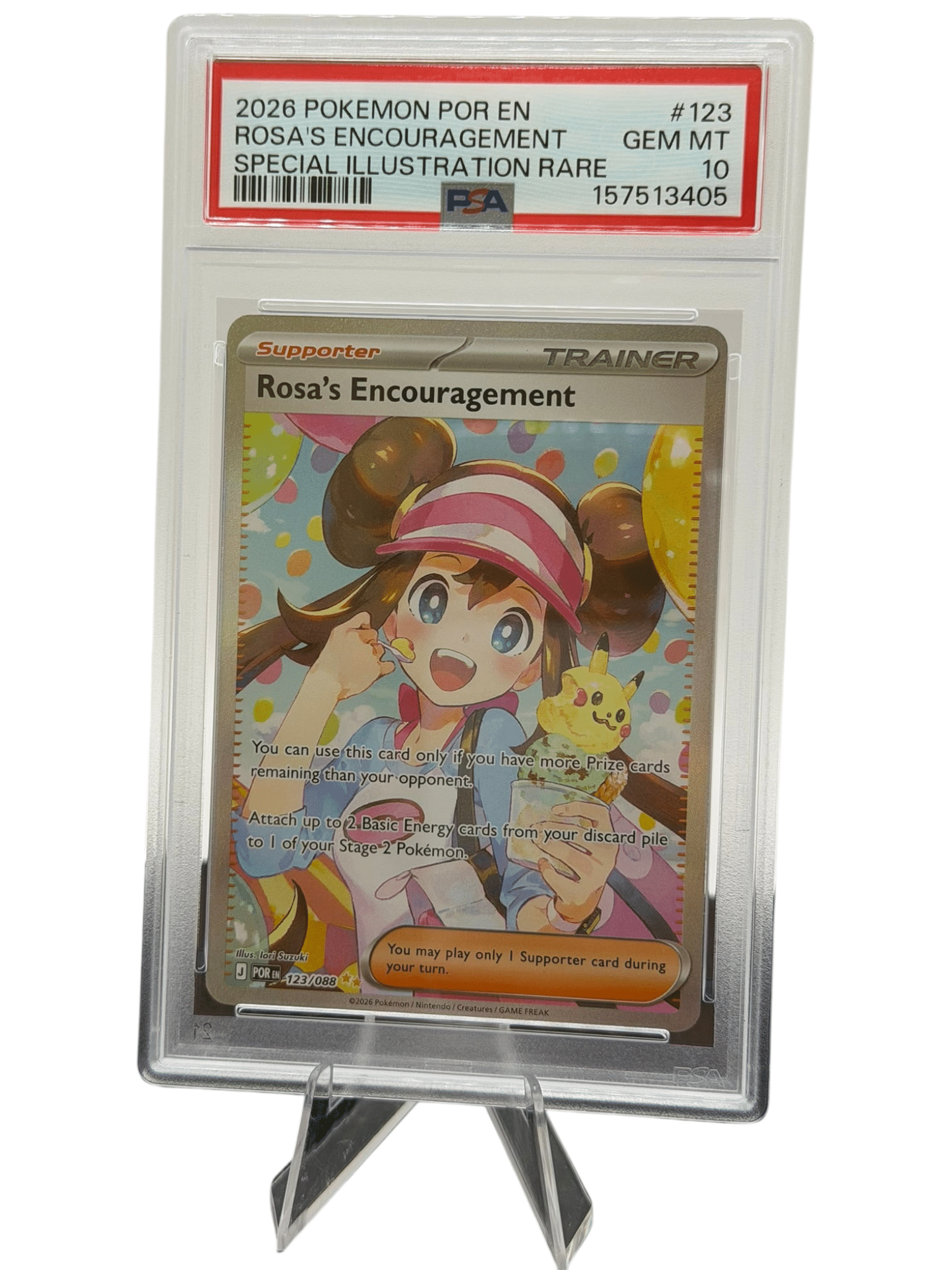 Pokemon TCG, 2026, Perfect Order – Por En – English, Speciel Illustration Rare, Holo, Rosa's Encouragement #123, PSA 10