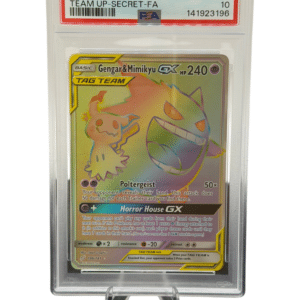 Pokemon TCG, 2019 Pokemon, Sun and Moon, Team Up, Secret Rare, Gengar/Mimikyu Gx #186, PSA 10, POP 904